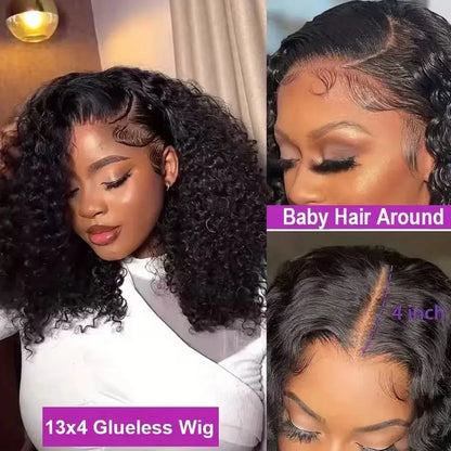 Curly Bob Wig 13x4 Lace Front Wigs Pre Plucked 250% Density Mongolian Glueless HD Kinky Curly Bob Lace Frontal Wigs Wet and Wavy High Class Cosmetics