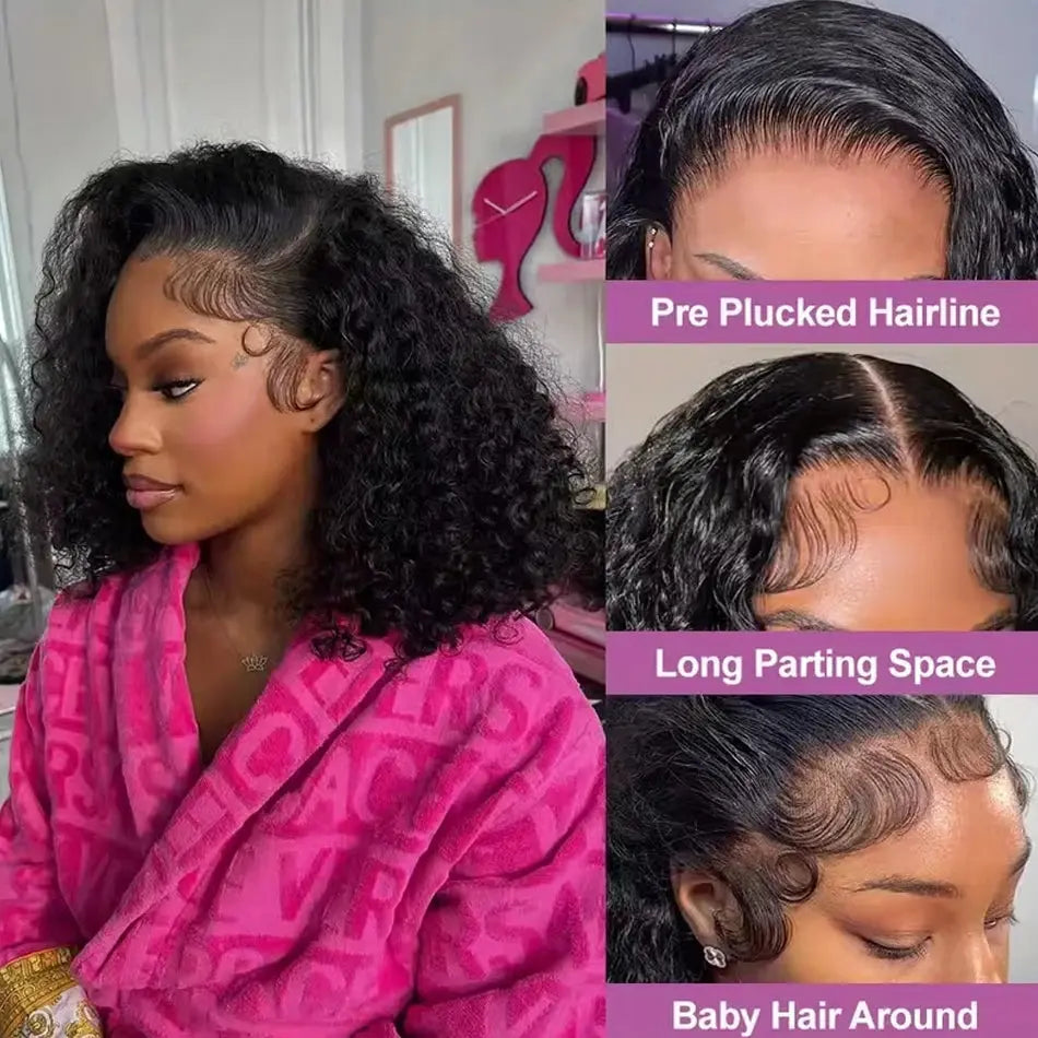 Curly Bob Wig 13x4 Lace Front Wigs Pre Plucked 250% Density Mongolian Glueless HD Kinky Curly Bob Lace Frontal Wigs Wet and Wavy High Class Cosmetics
