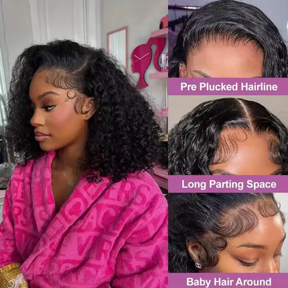 Curly Bob Wig 13x4 Lace Front Wigs Pre Plucked 250% Density Mongolian Glueless HD Kinky Curly Bob Lace Frontal Wigs Wet and Wavy High Class Cosmetics