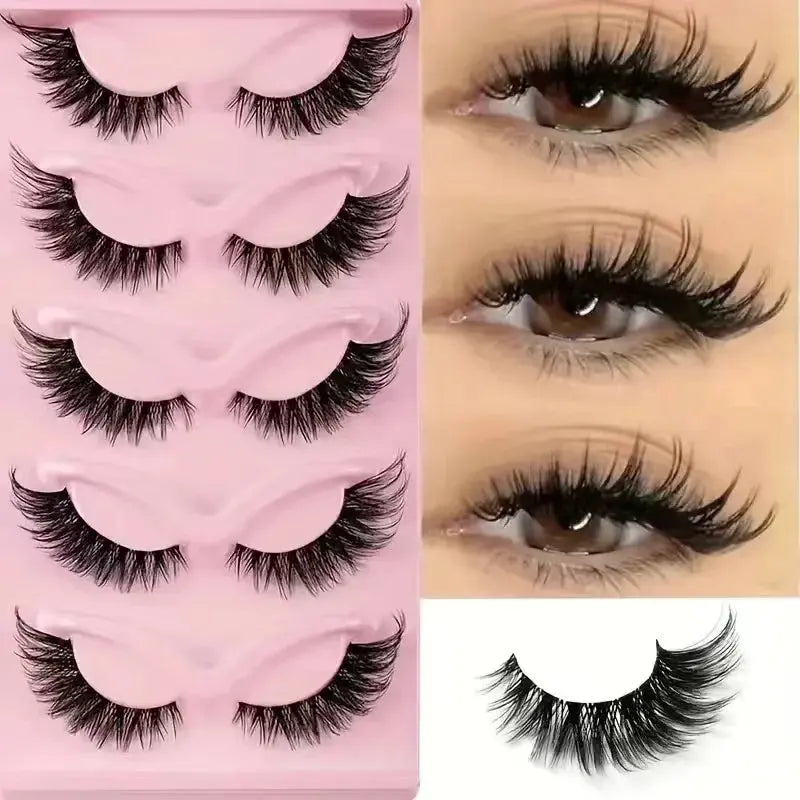 Hot Selling Makeup 5 Pairs Cat Eye Lashes Faux False Eyelashes Dramatic Volume Strip Lashes High Class Cosmetics