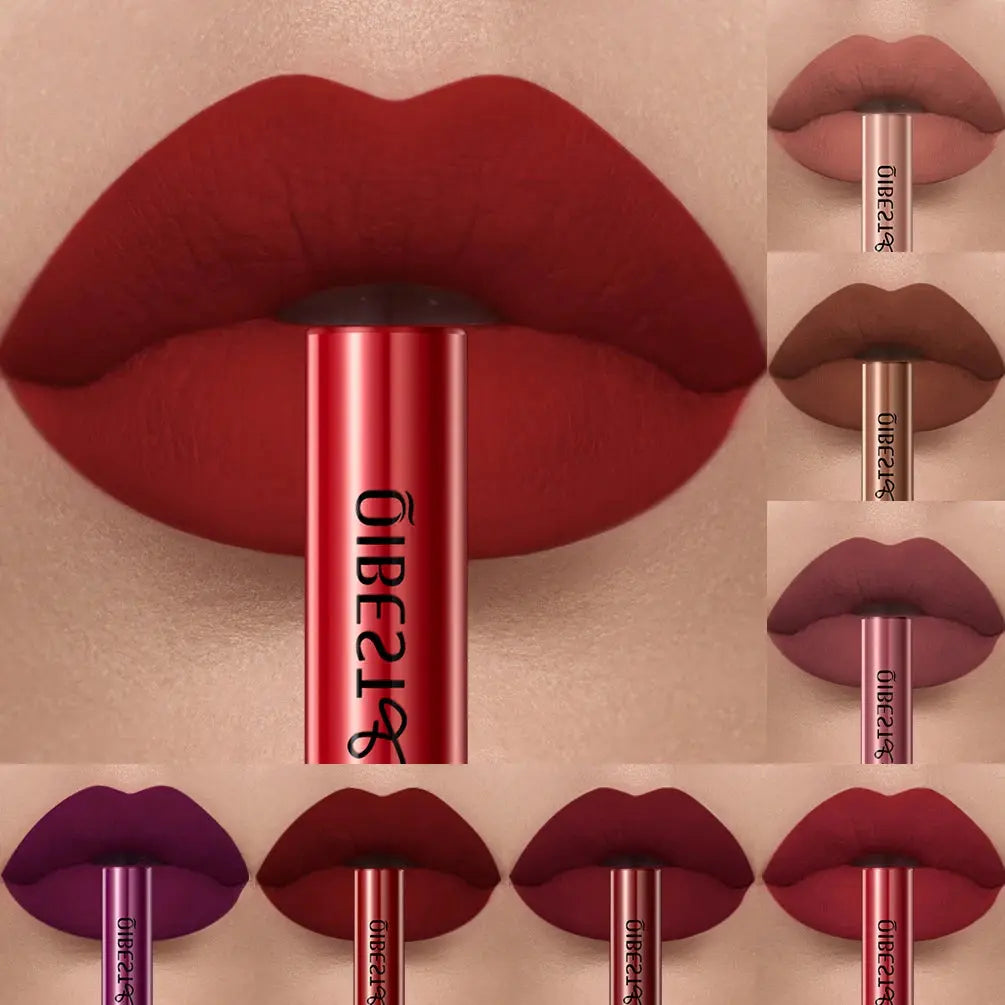 QIBEST Matte Liquid Lipstick Waterproof Long Lasting Velvet Lip Gloss Tint Tube Matte Nude Pigment Red Lipgloss Lips Makeup High Class Cosmetics