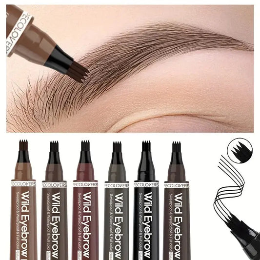 6 Colors 1pc Eyebrow Pen Waterproof 4 Split Tip Eyebrows Pen Eyebrow Tattoo Pen Waterproof Liquid Black Eyebrow Makeup Pencil High Class Cosmetics