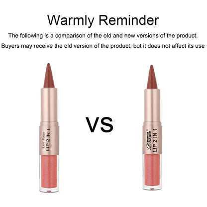 2IN1 Tapered Gradient Lipliner Pen Nude Brown Mirror Glass Lip Gloss Matte Lip Liner Waterproof Lip Contour Non Stick Makeup High Class Cosmetics