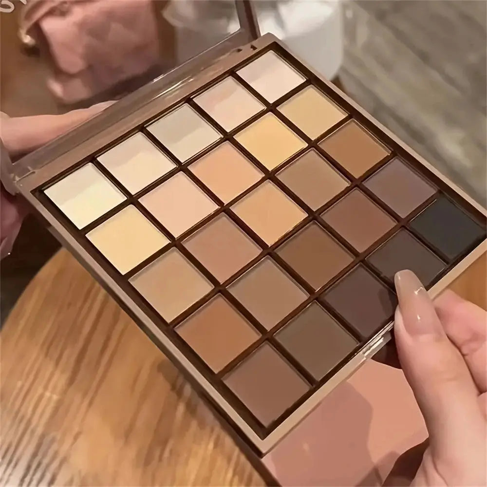 25-Color Eyeshadow Palette - Neutral Gray and Brown Earth Tones, Coffee and Chocolate-Style Shades, Creating a Versatile, Natural to Dramatic Makeup Look High Class Cosmetics