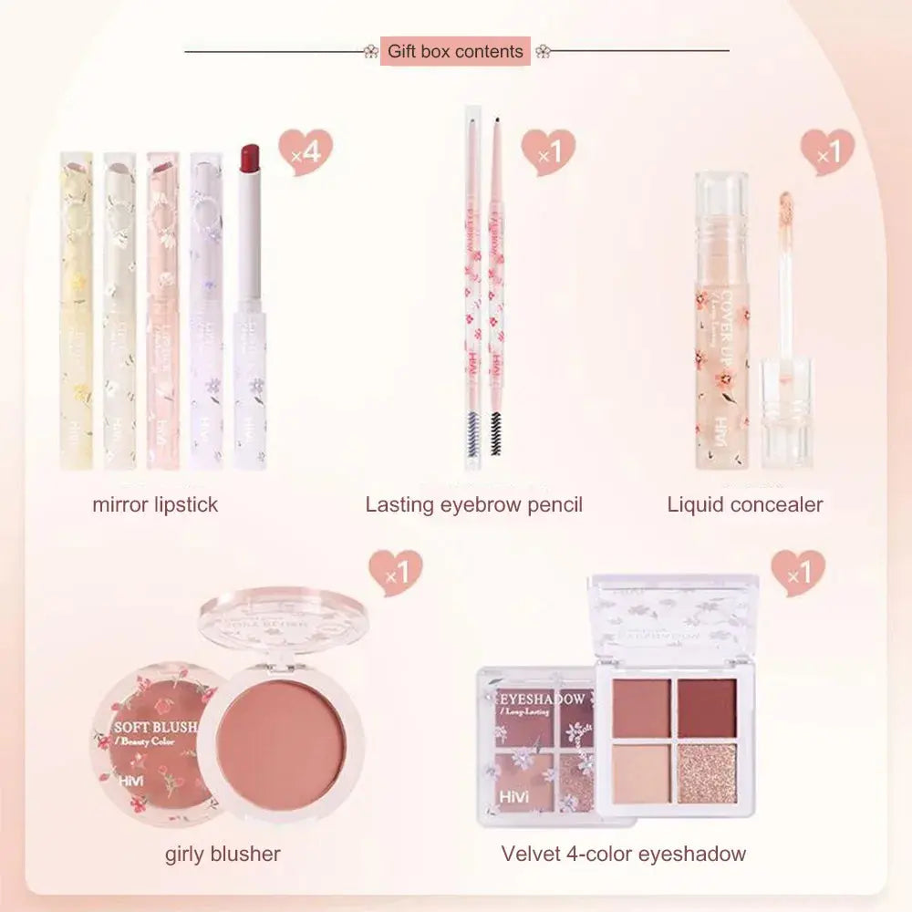 8-Piece Beauty Set with Lipstick, Concealer, Eyeshadow, Eyebrow, and Blush Makeup High Class Cosmetics