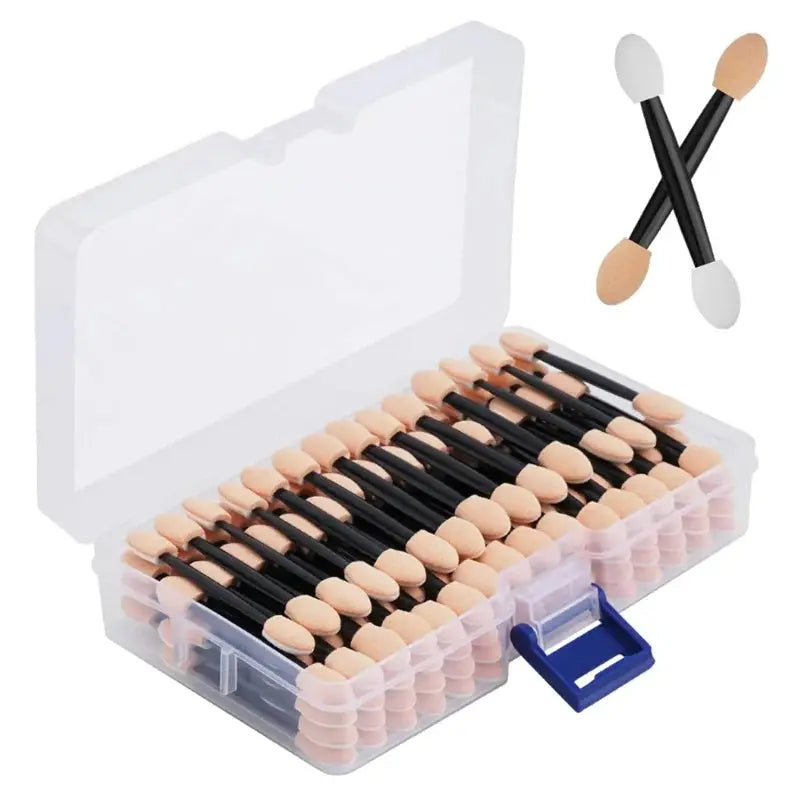 Cuttte 50/100PCS Disposable Dual Sides Eye Shadow Sponge Applicators with Container,  Length Eyeshadow Brushes Makeup Applicator High Class Cosmetics