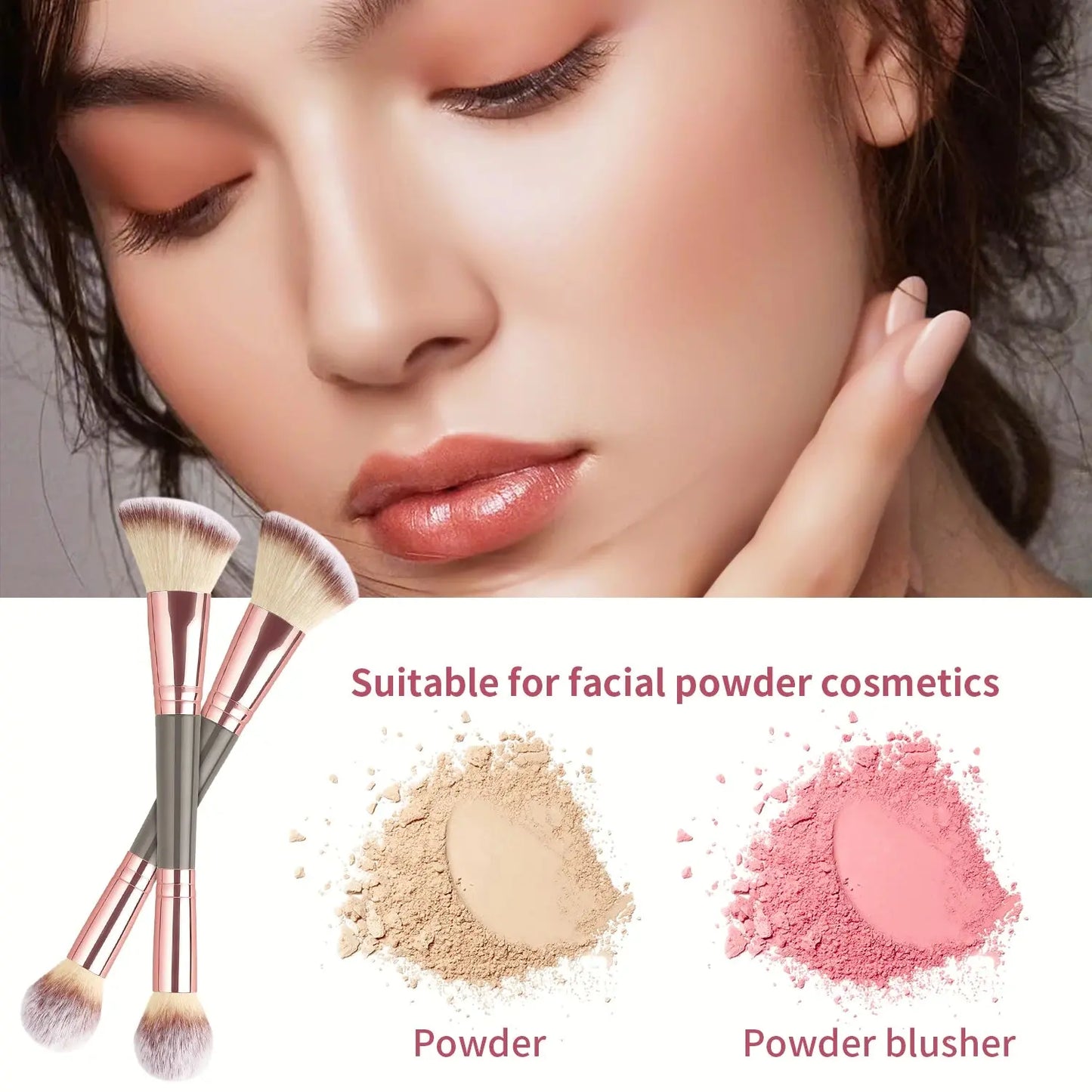 Single Dual-Ended Beauty Brush, Round Blending Brush + Angled Blush Brush Soft Bristle Makeup Tool High Class Cosmetics