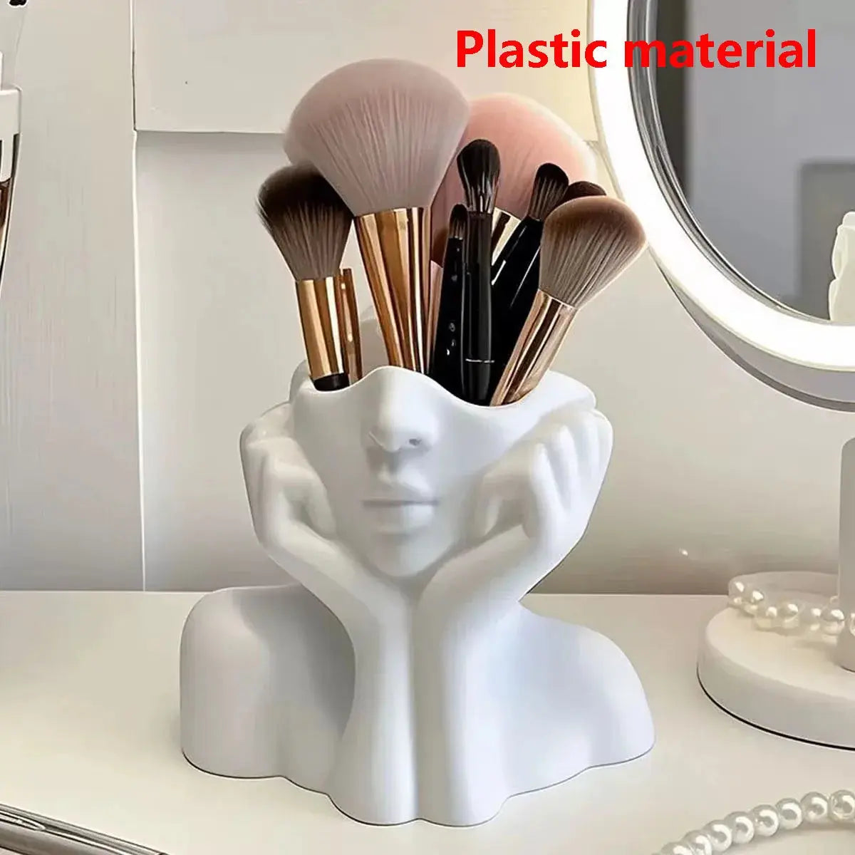 Makeup Brush Holder,Human Face Art Desktop Decoration,Vase,Compatible with Makeup,Eyebrow Pencils,Home Organizer,Plastic Material High Class Cosmetics