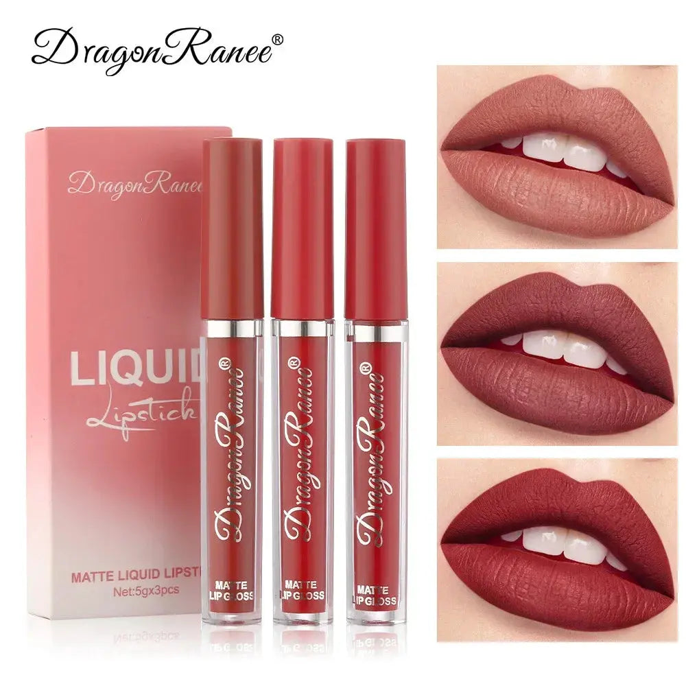 3 PCS Liquid Lipsticks Set Long Lasting Make Up For Women Korean Beauty Cosmetics Matte Lipsticks Waterproof Long lasting High Class Cosmetics