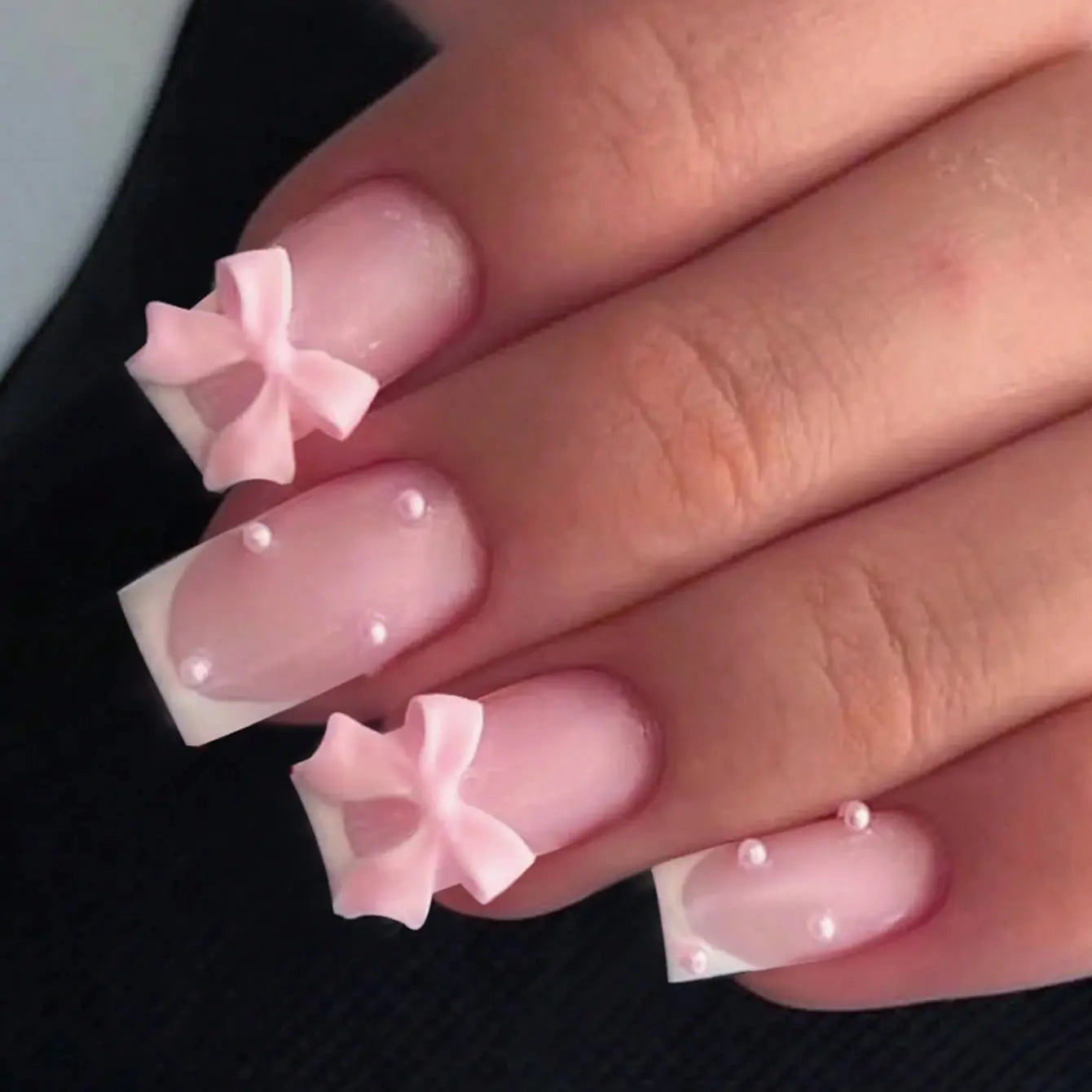 24pcs/set short square fake nails for women cute bride heart white french tips faux ongles y2k press on false nail supplies High Class Cosmetics