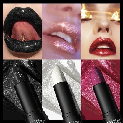 7Colors Glitter Lipstick Waterproof Long Lasting Diamond Pearlescent Metallic Lipstick Black Lipgloss Women Lips Makeup Cosmetic High Class Cosmetics