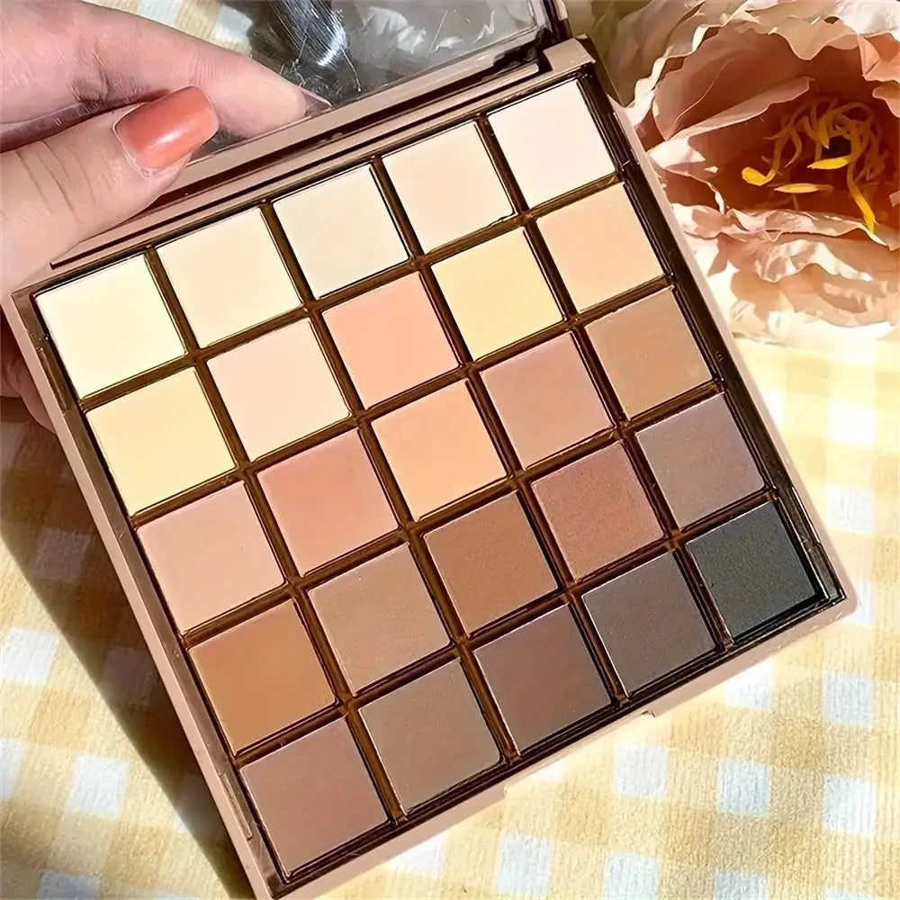 25-Color Eyeshadow Palette - Neutral Gray and Brown Earth Tones, Coffee and Chocolate-Style Shades, Creating a Versatile, Natural to Dramatic Makeup Look High Class Cosmetics