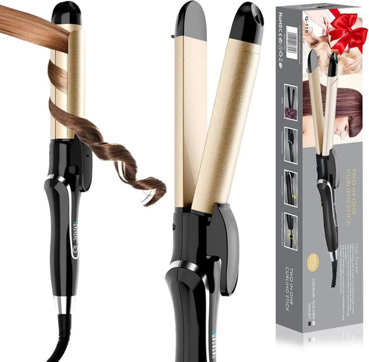 2 in 1 Hair Straightener and Curler, 1.25 Inch Ceramic Wand with Adjustable Temperature, Dual Voltage for All Hair Types High Class Cosmetics