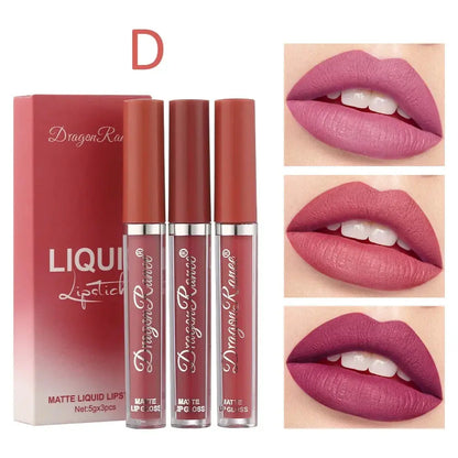 3 PCS Liquid Lipsticks Set Long Lasting Make Up For Women Korean Beauty Cosmetics Matte Lipsticks Waterproof Long lasting High Class Cosmetics