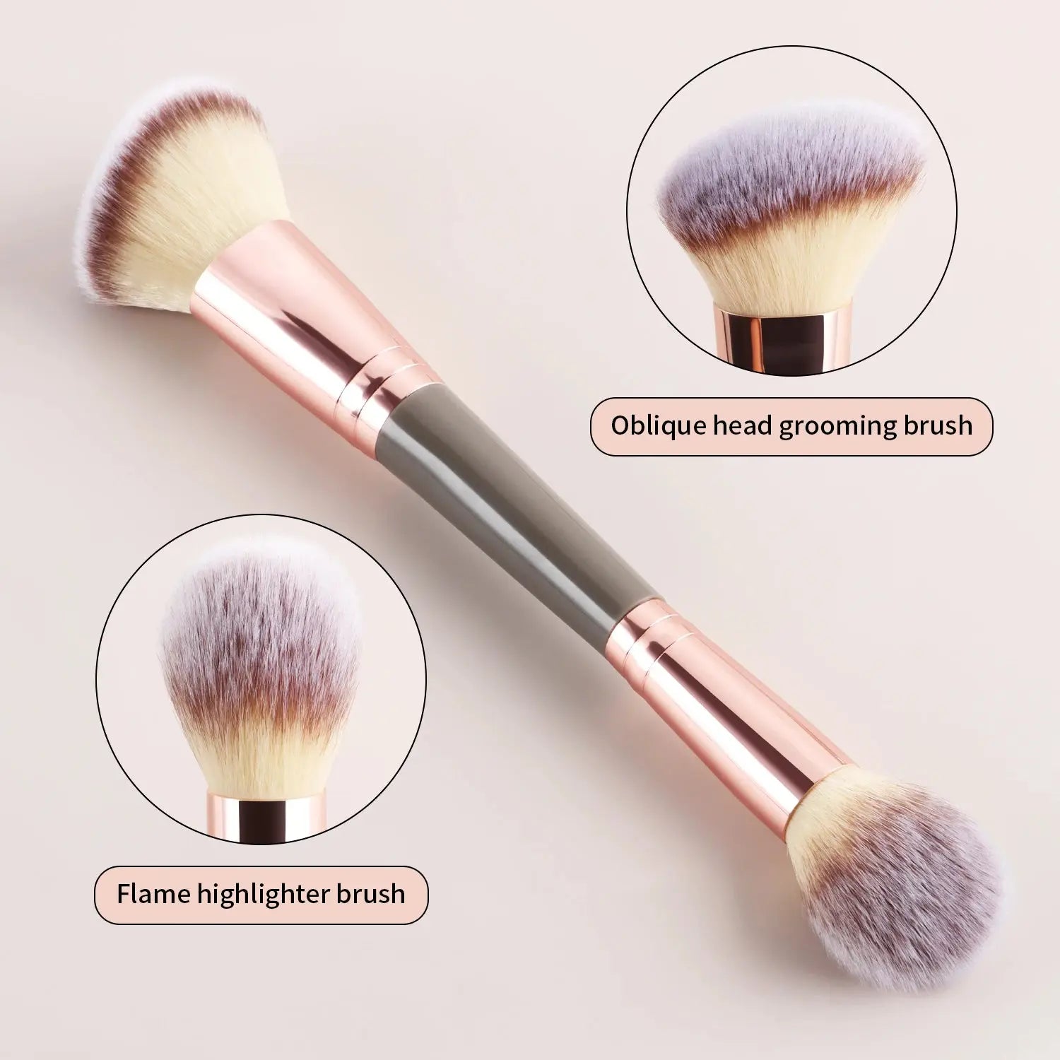 Single Dual-Ended Beauty Brush, Round Blending Brush + Angled Blush Brush Soft Bristle Makeup Tool High Class Cosmetics