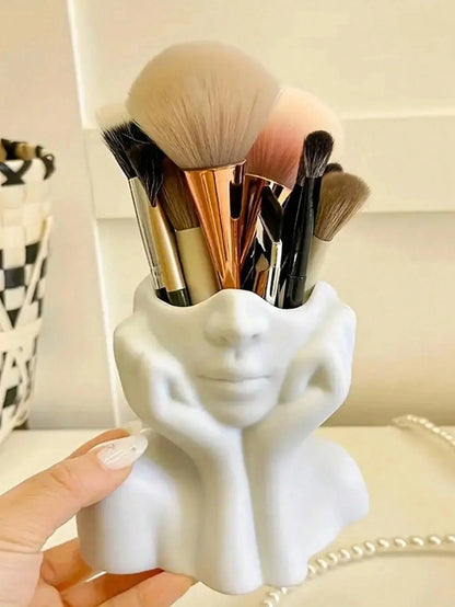 Makeup Brush Holder,Human Face Art Desktop Decoration,Vase,Compatible with Makeup,Eyebrow Pencils,Home Organizer,Plastic Material High Class Cosmetics