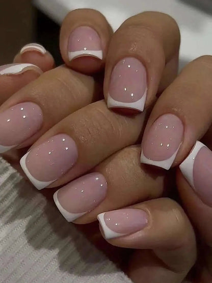 24pcs/set short square fake nails for women cute bride heart white french tips faux ongles y2k press on false nail supplies High Class Cosmetics