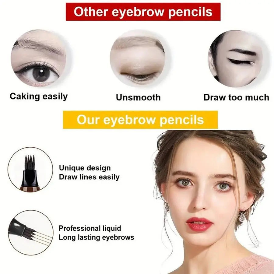 Waterproof Eyebrow Pen, Microblading Eyebrow Pencil With 4 Split Head, Natural Looking Brows Makeup ( 5 Colors) High Class Cosmetics