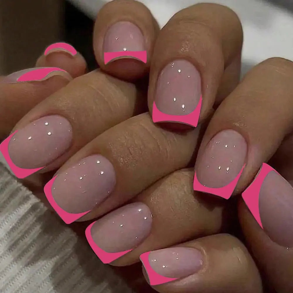 24pcs/set short square fake nails for women cute bride heart white french tips faux ongles y2k press on false nail supplies High Class Cosmetics