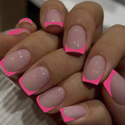 24pcs/set short square fake nails for women cute bride heart white french tips faux ongles y2k press on false nail supplies High Class Cosmetics