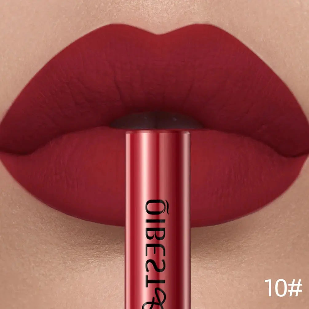 QIBEST Matte Liquid Lipstick Waterproof Long Lasting Velvet Lip Gloss Tint Tube Matte Nude Pigment Red Lipgloss Lips Makeup High Class Cosmetics