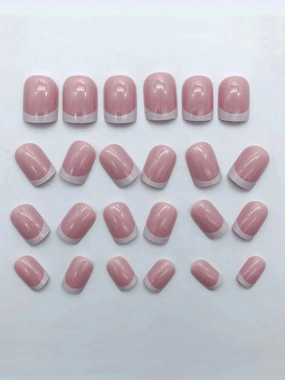 24pcs/set short square fake nails for women cute bride heart white french tips faux ongles y2k press on false nail supplies High Class Cosmetics