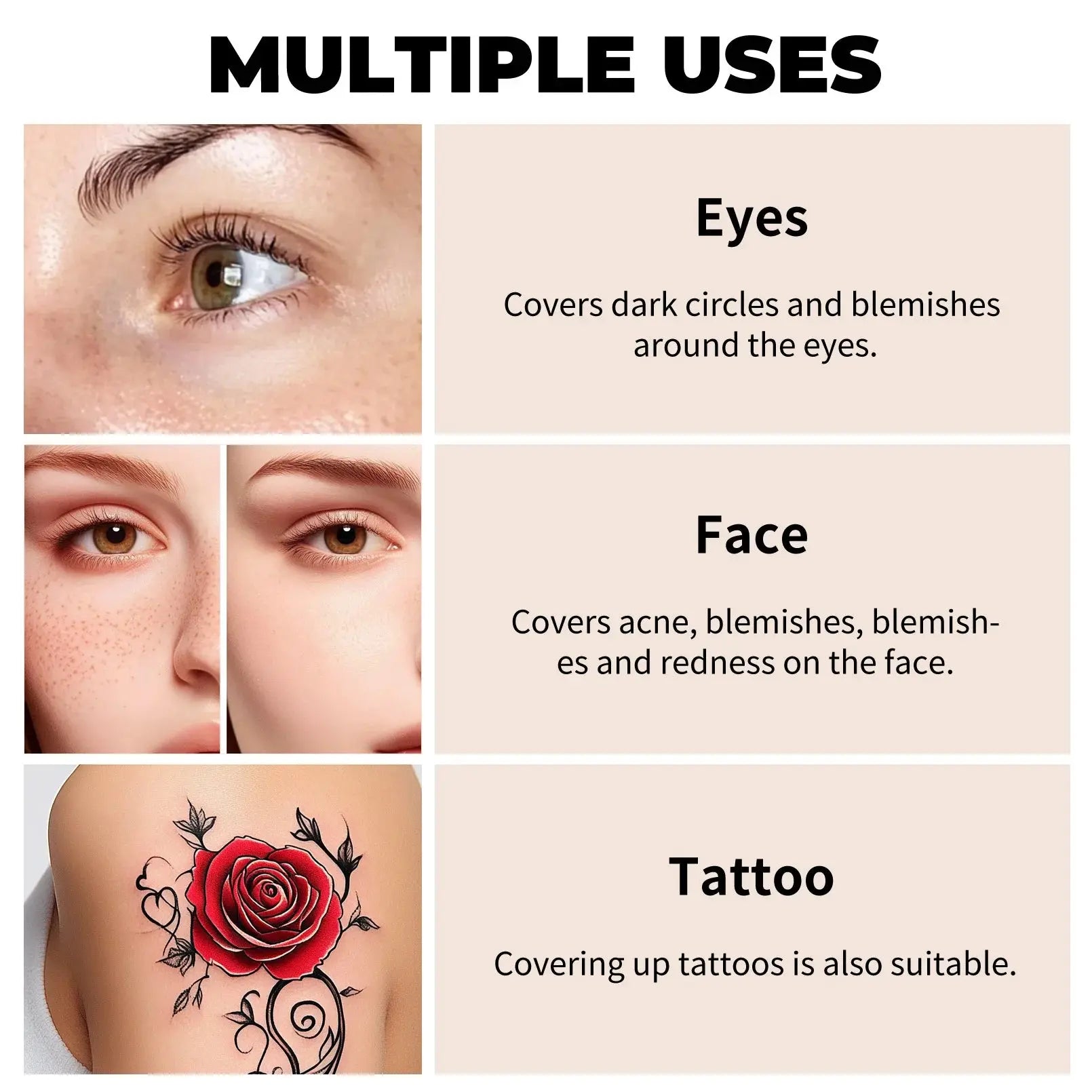 Waterproof Full Coverage Concealer for Tattoos, Scars - Natural Finish Foundation for All Skin Tones & Types High Class Cosmetics
