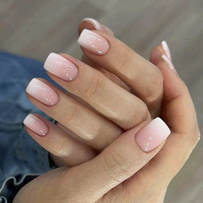 24pcs/set short square fake nails for women cute bride heart white french tips faux ongles y2k press on false nail supplies High Class Cosmetics