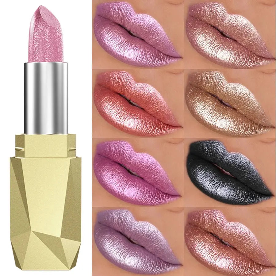 19 colors glitter lipstick hydrating red pink sparkling shine lip color highly pigmented lip tints metallic finish lip makeup High Class Cosmetics