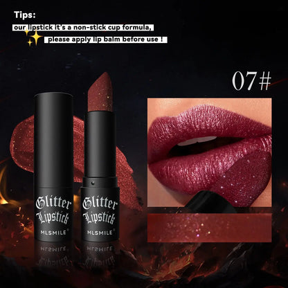 7Colors Glitter Lipstick Waterproof Long Lasting Diamond Pearlescent Metallic Lipstick Black Lipgloss Women Lips Makeup Cosmetic High Class Cosmetics