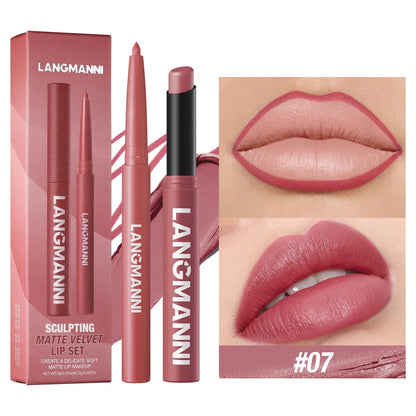 Integrated waterproof lipliner+lipstick lipstick lipstick set,no smudge,no fade,no cup,durable,easy to create a perfect makeup! High Class Cosmetics