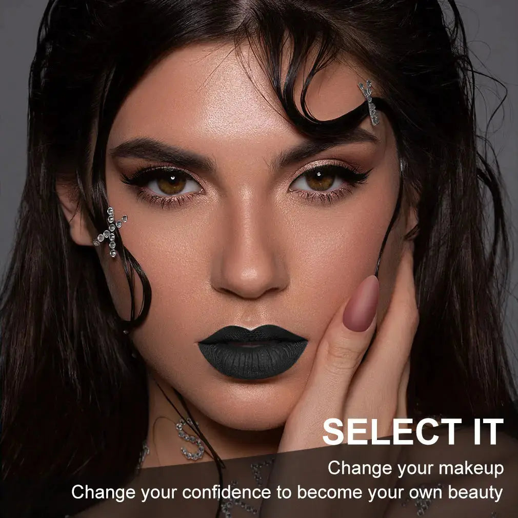 Matte black lipstick, long-lasting waterproof, no creases, Gothic dark makeup party, Halloween cosplay makeup High Class Cosmetics