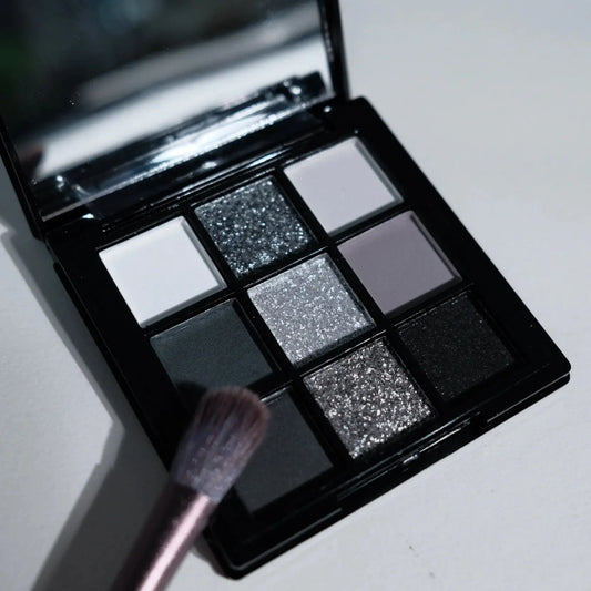9 Colors Eye shadow Palette, Dark Black Grey Silvery Color Shimmer Matte Finish Smokey Style Stage Party Performance Makeup High Class Cosmetics