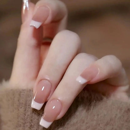 24pcs/set short square fake nails for women cute bride heart white french tips faux ongles y2k press on false nail supplies High Class Cosmetics