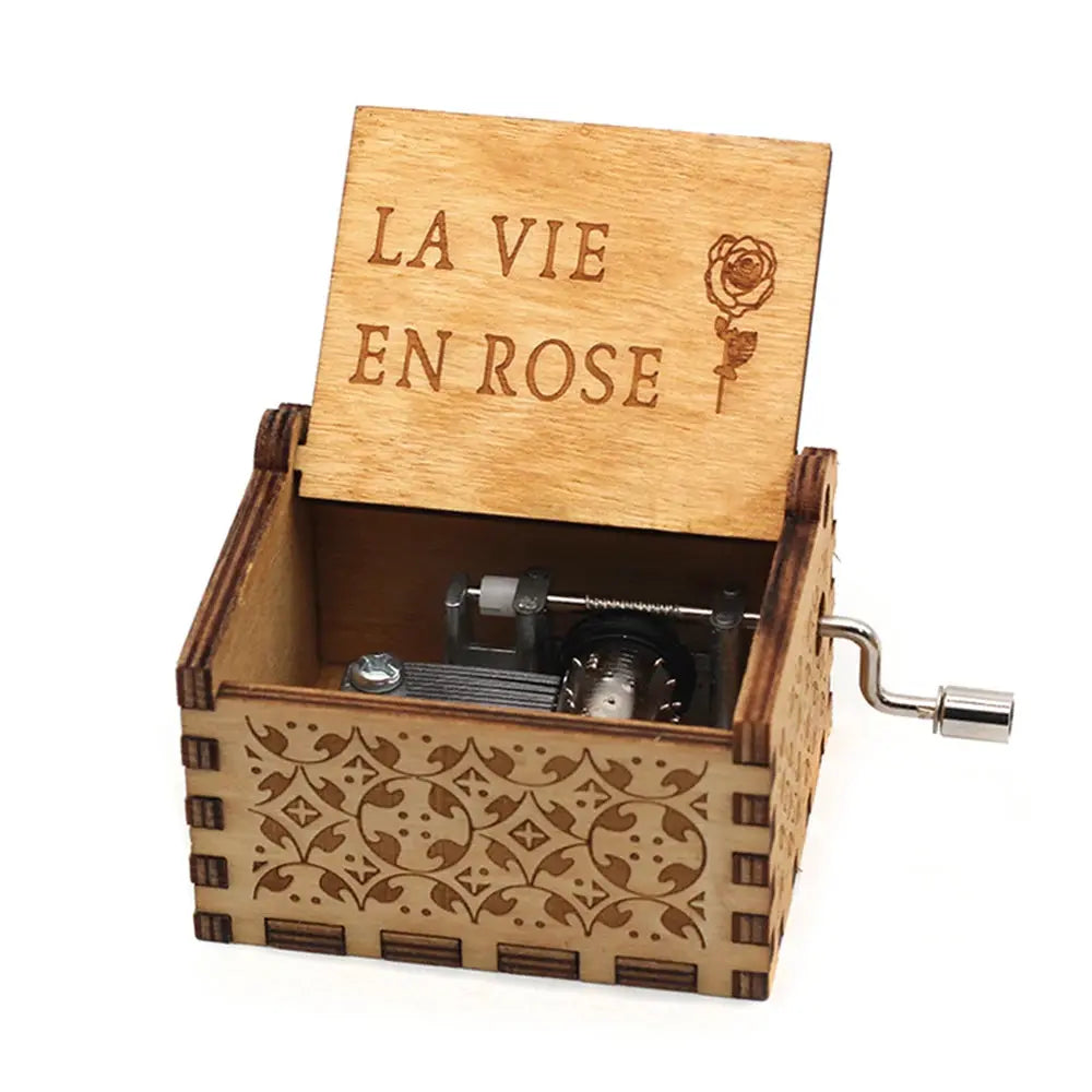 Vintage Wooden Music Box Beauty And Beast Romantic La Vie En Rose Music Box Valentine's Day Gift High Class Cosmetics