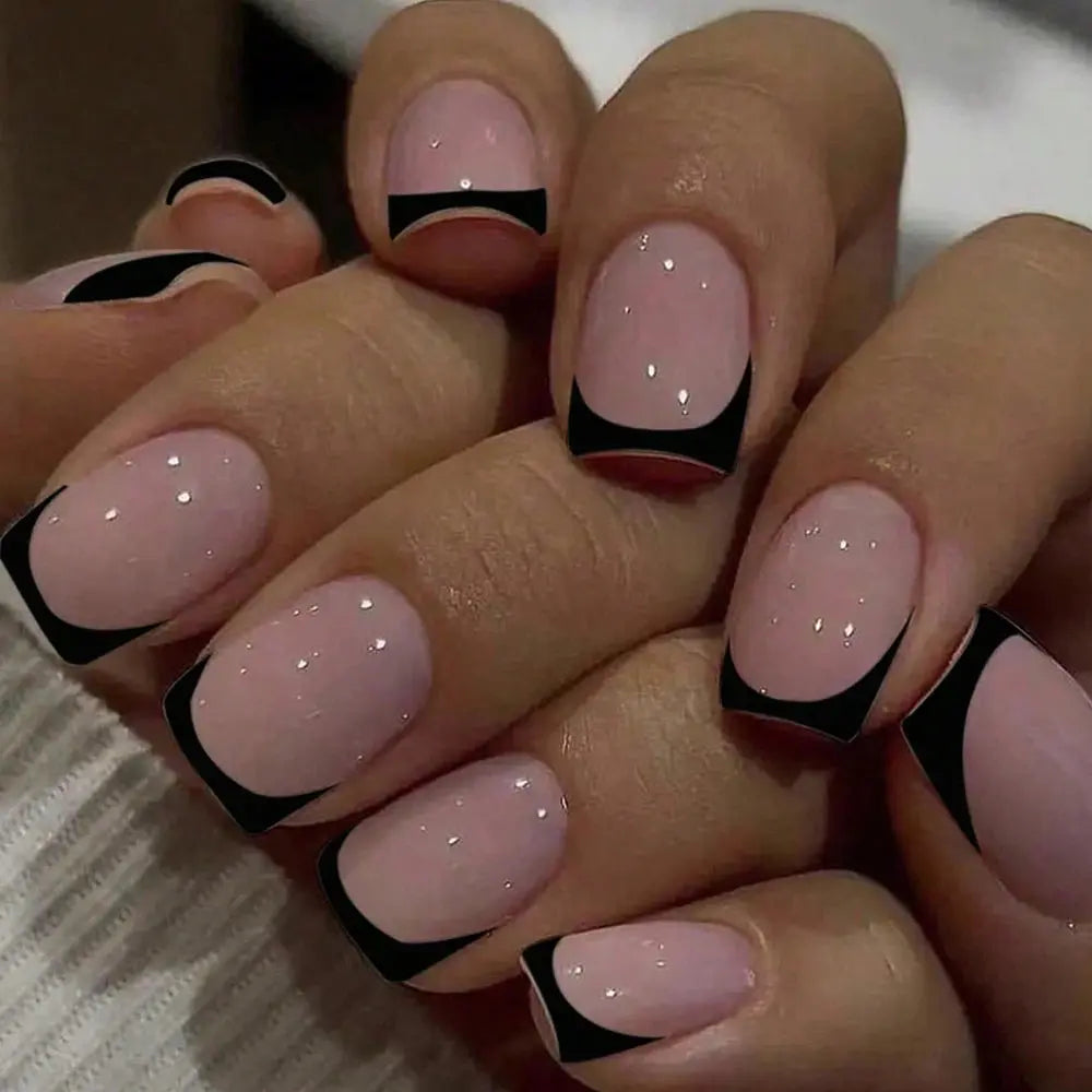 24pcs/set short square fake nails for women cute bride heart white french tips faux ongles y2k press on false nail supplies High Class Cosmetics