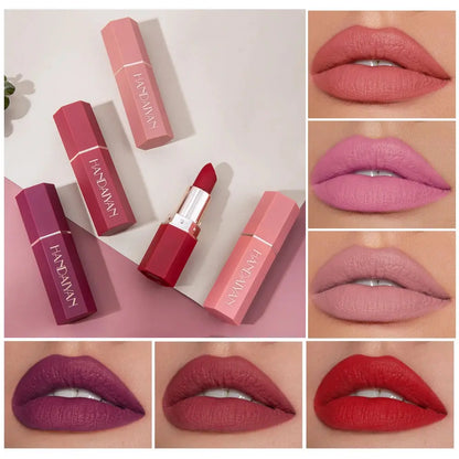 6-Color Matte Lipstick , Non-Fading, Non-Stick Cup Long-Lasting Velvet Finish, Smooth Matte Lip Color Waterproof Smudge-proof High Class Cosmetics