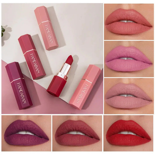 6-Color Matte Lipstick , Non-Fading, Non-Stick Cup Long-Lasting Velvet Finish, Smooth Matte Lip Color Waterproof Smudge-proof High Class Cosmetics