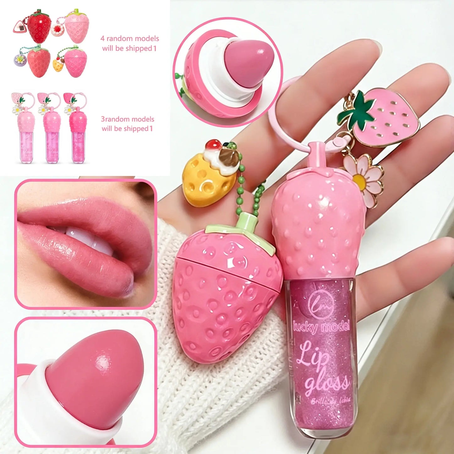 4-Color Random Sending Strawberry Lip Gloss Lipstick Moisturizing Winter Antifreeze Anti Crack Moisturizing Lasting lip balm High Class Cosmetics