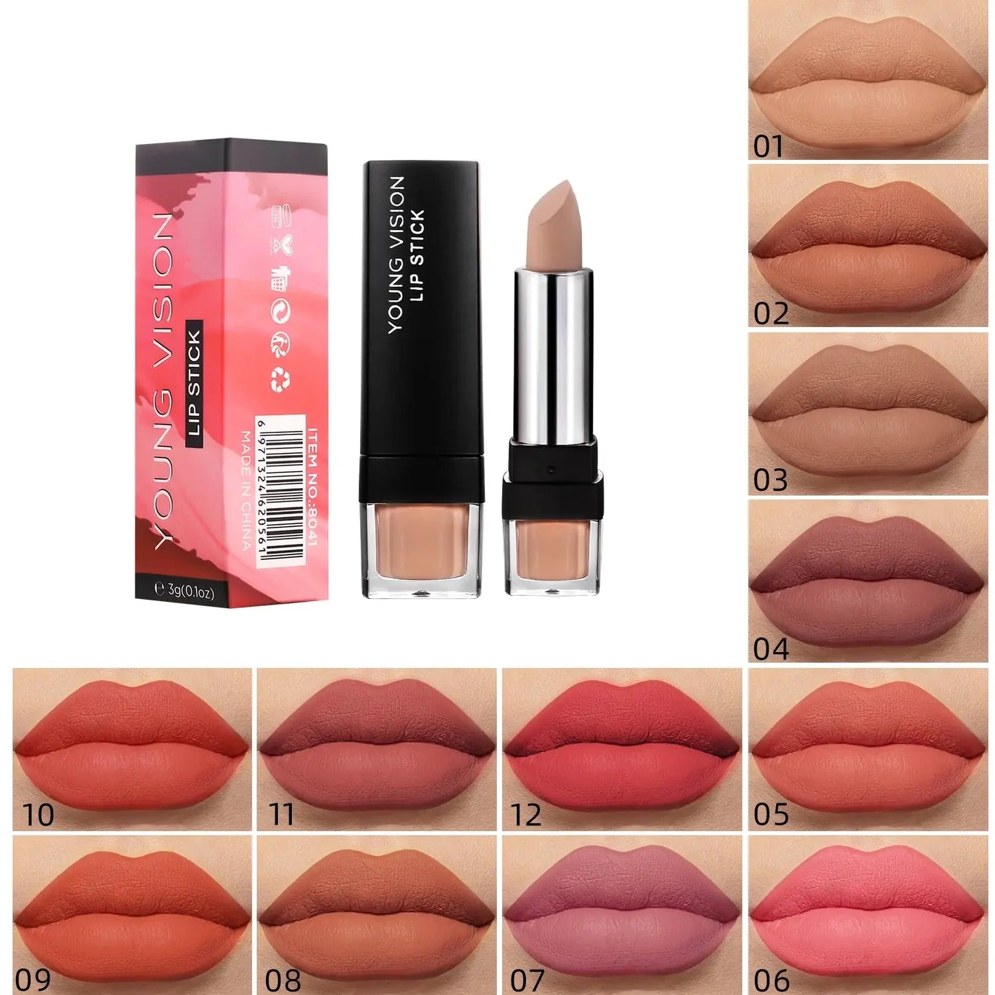6-Color Matte Lipstick , Non-Fading, Non-Stick Cup Long-Lasting Velvet Finish, Smooth Matte Lip Color Waterproof Smudge-proof High Class Cosmetics