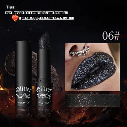 7Colors Glitter Lipstick Waterproof Long Lasting Diamond Pearlescent Metallic Lipstick Black Lipgloss Women Lips Makeup Cosmetic High Class Cosmetics