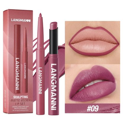Integrated waterproof lipliner+lipstick lipstick lipstick set,no smudge,no fade,no cup,durable,easy to create a perfect makeup! High Class Cosmetics