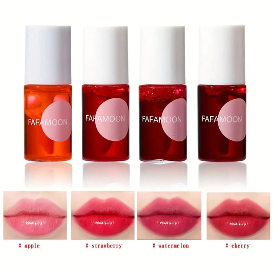 4 color Fruity Lip Tint Water Gloss Tint,Moisturizing Waterproof Liquid Lipstick, Non-Stick,High Pigment,Long-Lasting Colors High Class Cosmetics