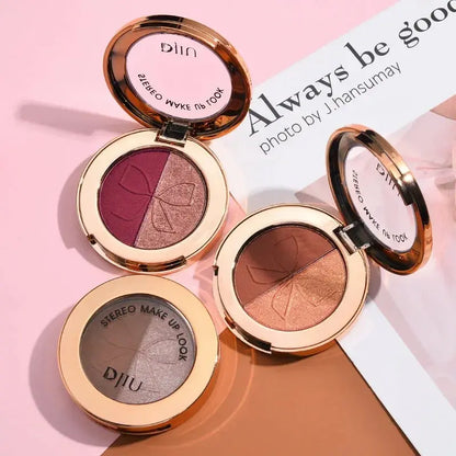 Neutral Earthy Dual  Eyeshadow Palette - Matte Shimmer Gold Glitter Shades Compact Travel-Friendly Design High Class Cosmetics