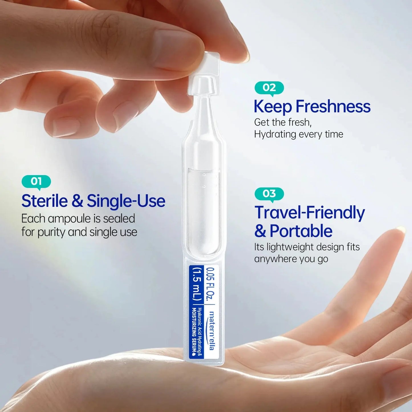 Maternella Hyaluronic Acid Hydrating Serum 30 Vials – Deep Moisture, Lightweight, Non-Greasy, Travel-Friendly for Daily Skincare High Class Cosmetics