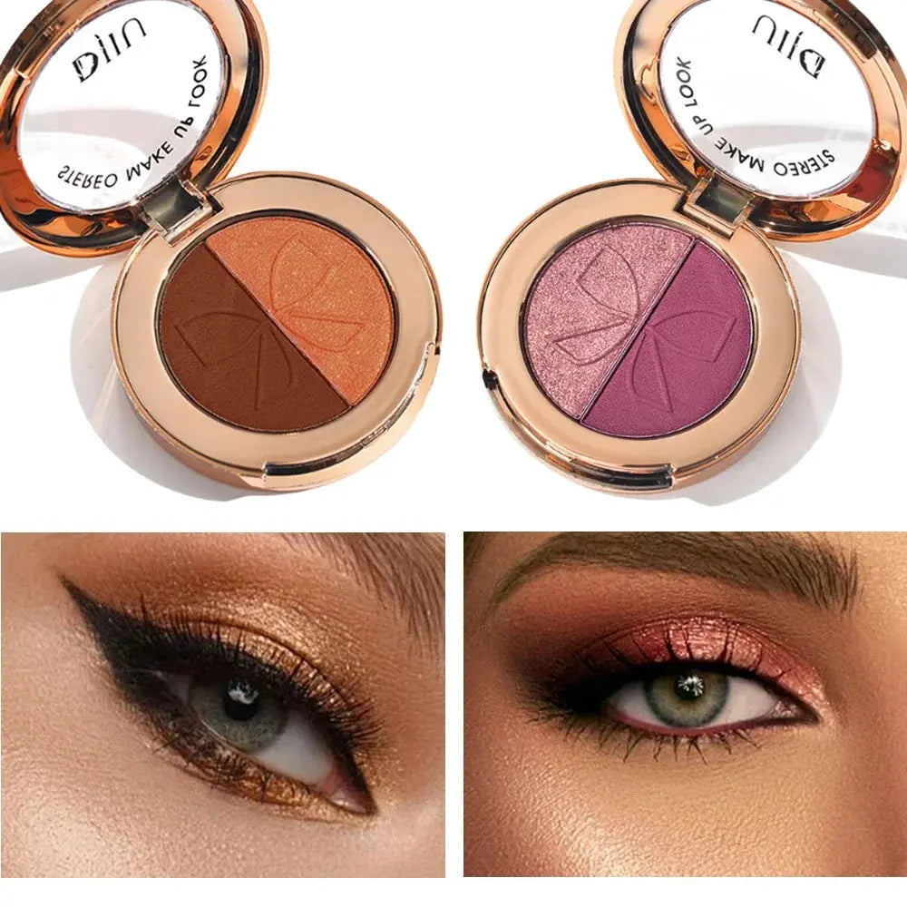 Neutral Earthy Dual  Eyeshadow Palette - Matte Shimmer Gold Glitter Shades Compact Travel-Friendly Design High Class Cosmetics