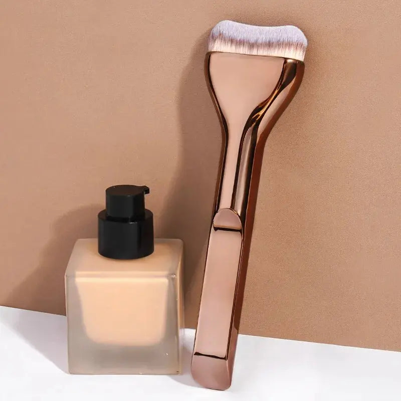 Professional Foundation Brush - Soft Nylon Bristles, Elegant Brown Handle, for BB Cream, Liquid Foundation, Powder - Travel High Class Cosmetics