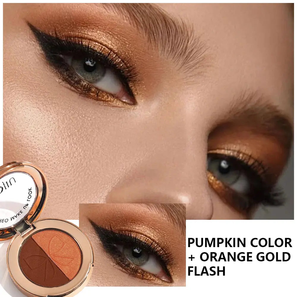 Neutral Earthy Dual  Eyeshadow Palette - Matte Shimmer Gold Glitter Shades Compact Travel-Friendly Design High Class Cosmetics