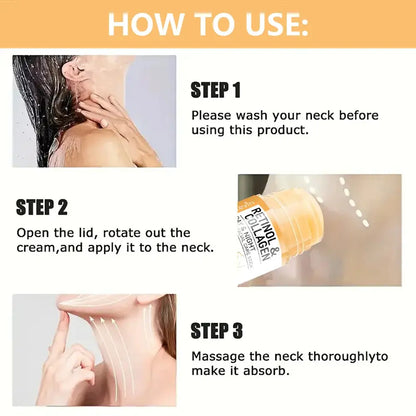 Retinol and Collagen Facial Neck Cream, Lifting Neck, Firming and Moisturizing Skin, Powerful Moisturizing Neck and Facial Skin, Brightening Neck Texture High Class Cosmetics