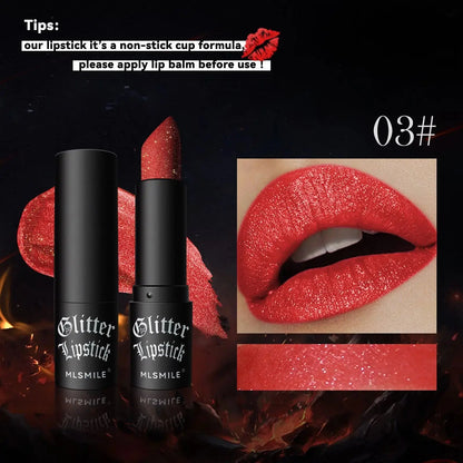 7Colors Glitter Lipstick Waterproof Long Lasting Diamond Pearlescent Metallic Lipstick Black Lipgloss Women Lips Makeup Cosmetic High Class Cosmetics